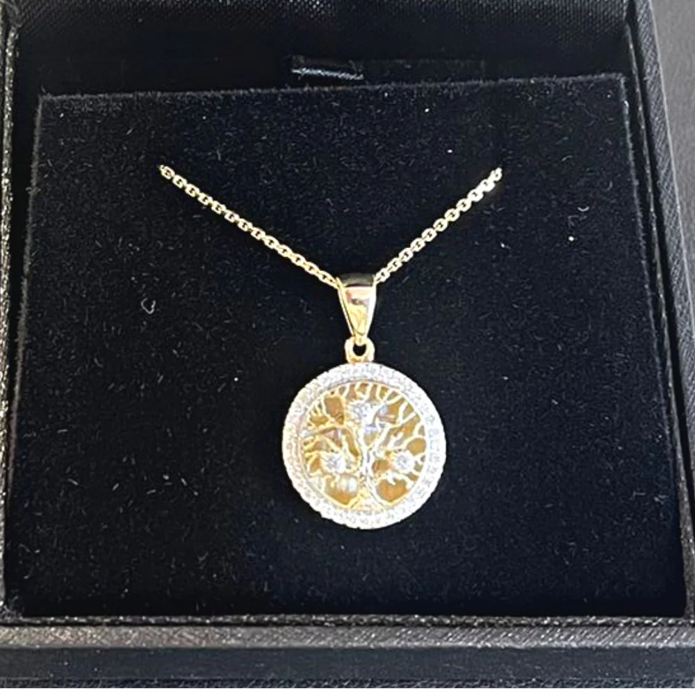 14K Yellow Gold Round Tree of Life Pendant With Diamonds (Small) - Image 4