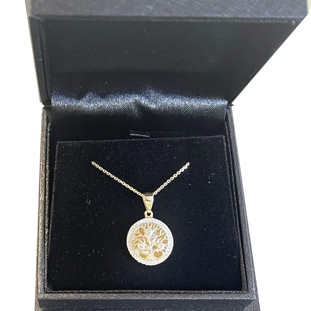 14K Yellow Gold Round Tree of Life Pendant With Diamonds (Small) - Image 5