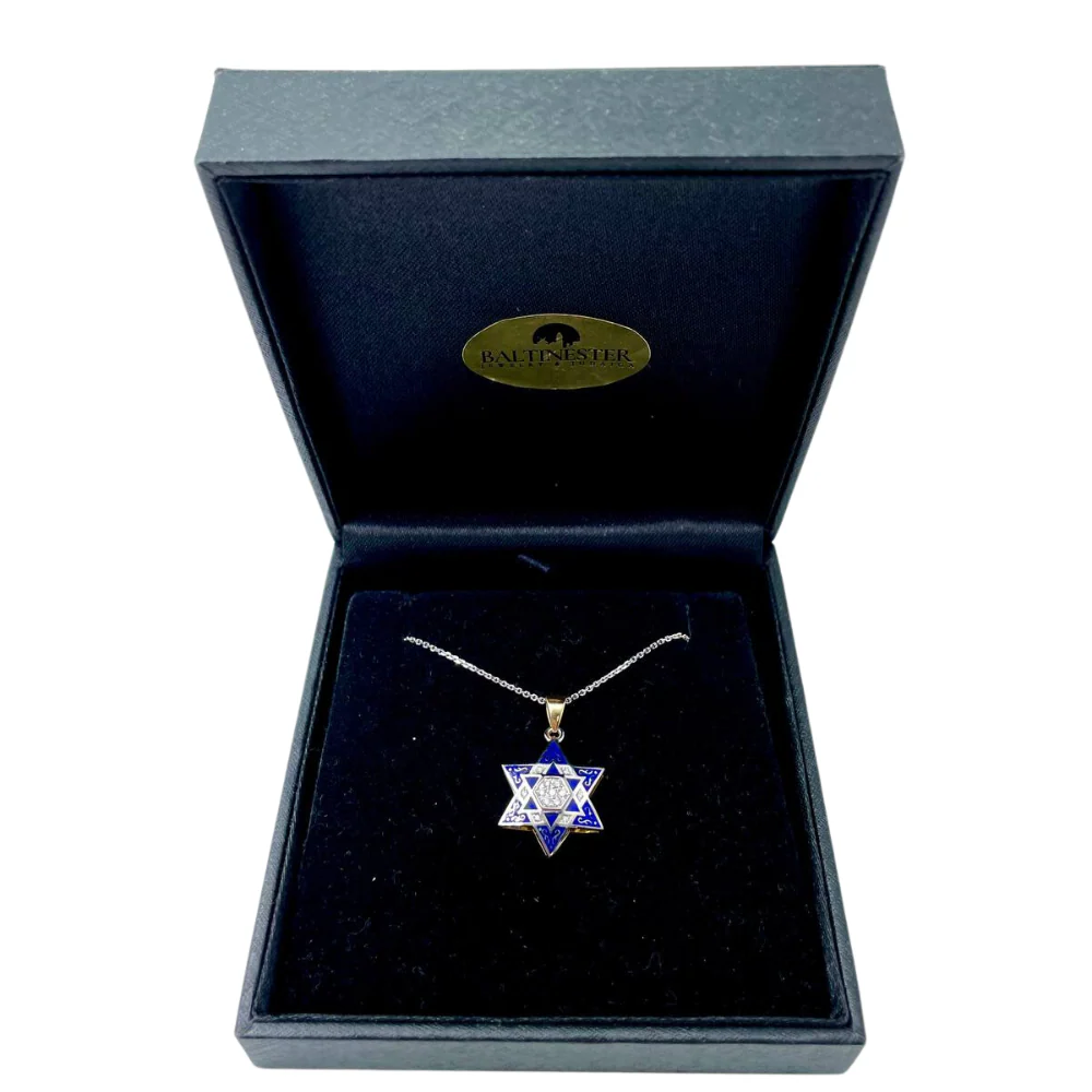 Star of David - 14K White Gold Diamond Multi - Pendant with Blue Enamel - Image 4