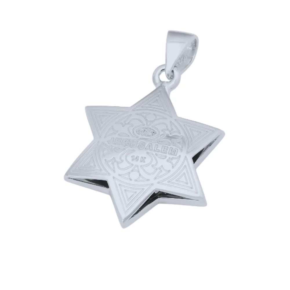 Star of David - 14K White Gold Diamond Multi - Pendant with Blue Enamel - Image 5