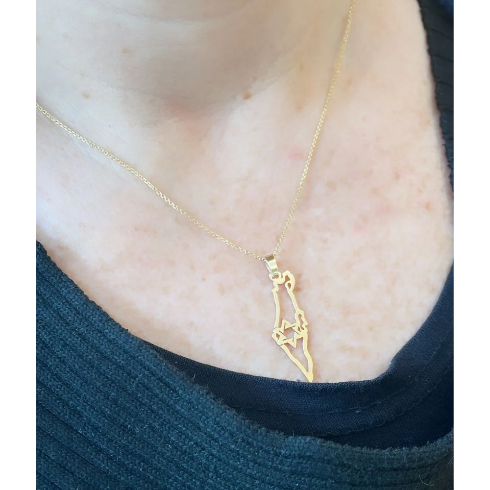 Map of Israel Star of David Pendant in 14K Yellow Gold - Image 3