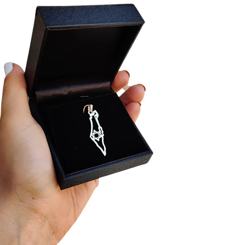 Map of Israel Star of David Pendant in 14K Yellow Gold - Image 5