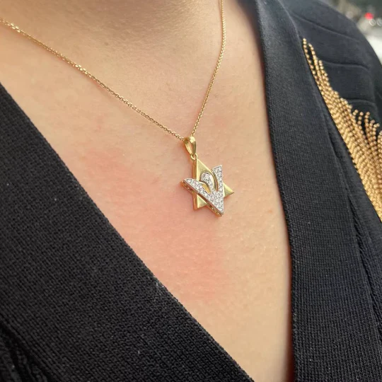 Diamond Star of David Dove of Peace Pendant in 18K Gold - Image 4