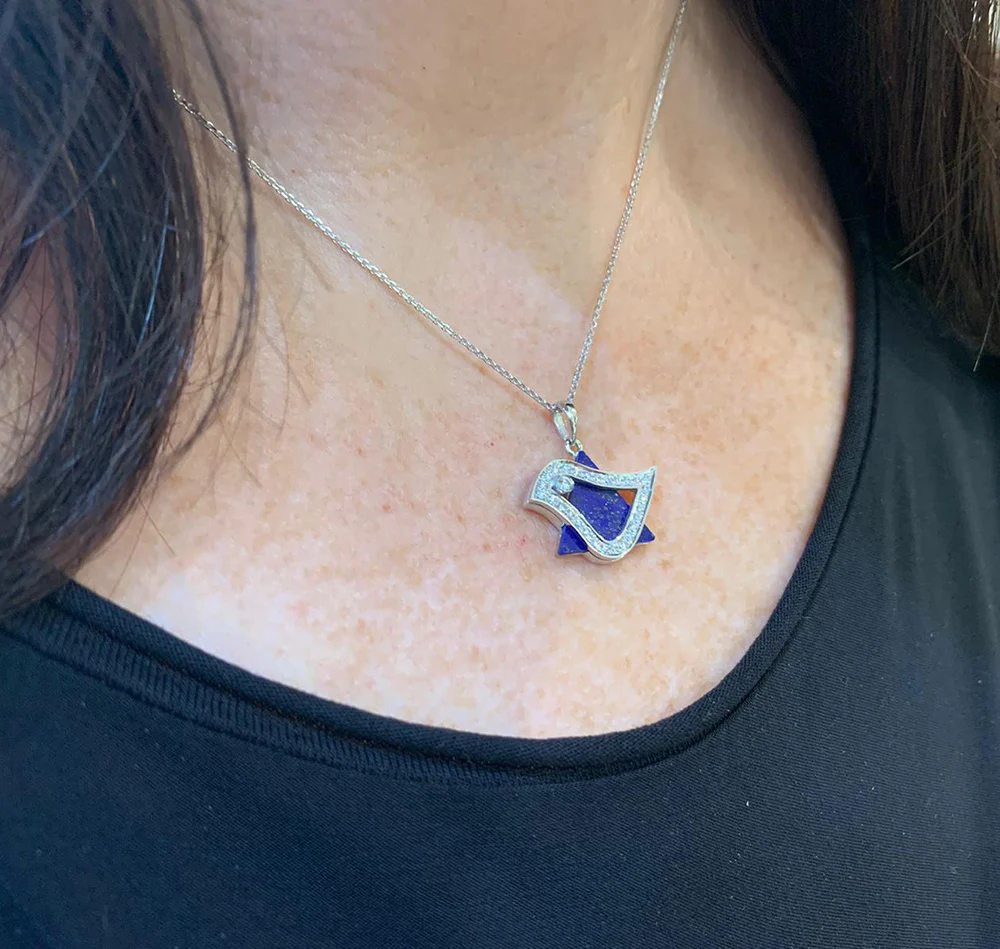 18k White Gold Diamond Lapis Lazuli Dove Star of David Pendant - Image 4