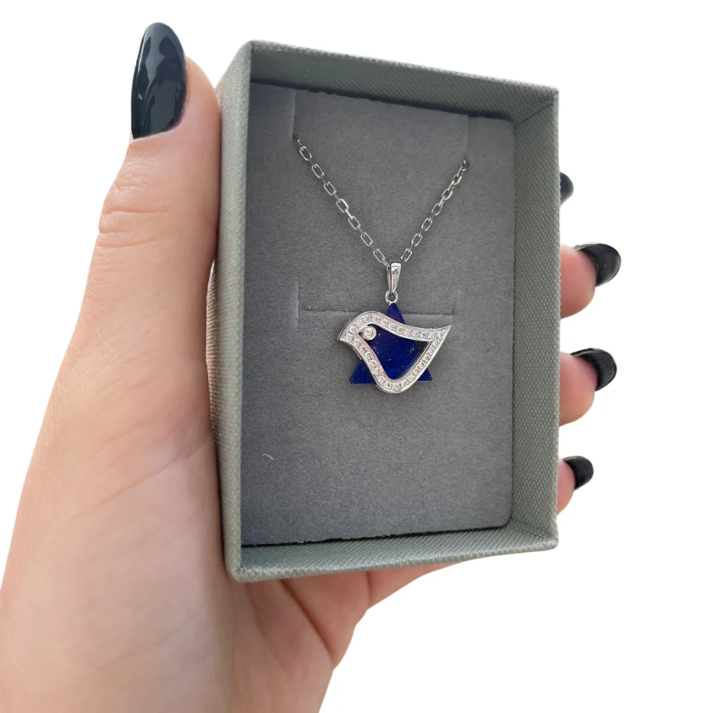 18k White Gold Diamond Lapis Lazuli Dove Star of David Pendant - Image 5