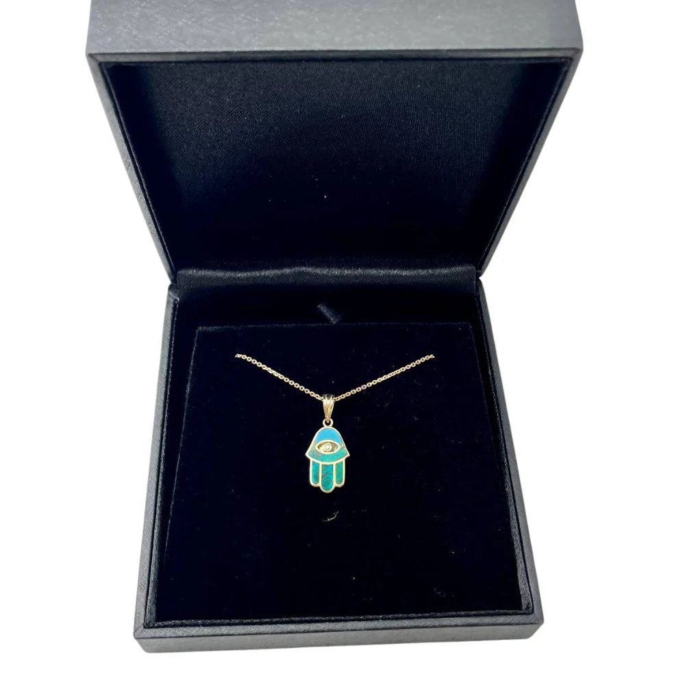 Hamsa Protection Pendant in 14K Gold with Diamond & Eilat - Image 5