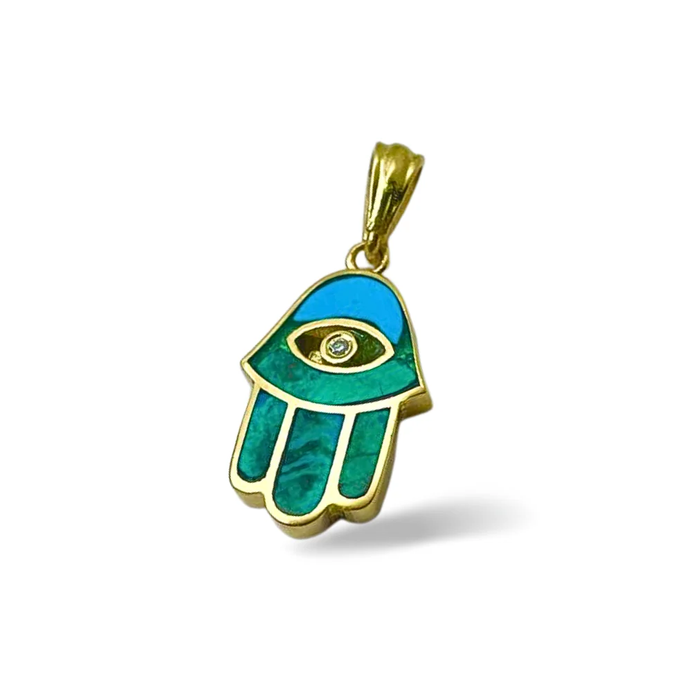 Hamsa Protection Pendant in 14K Gold with Diamond & Eilat - Image 6