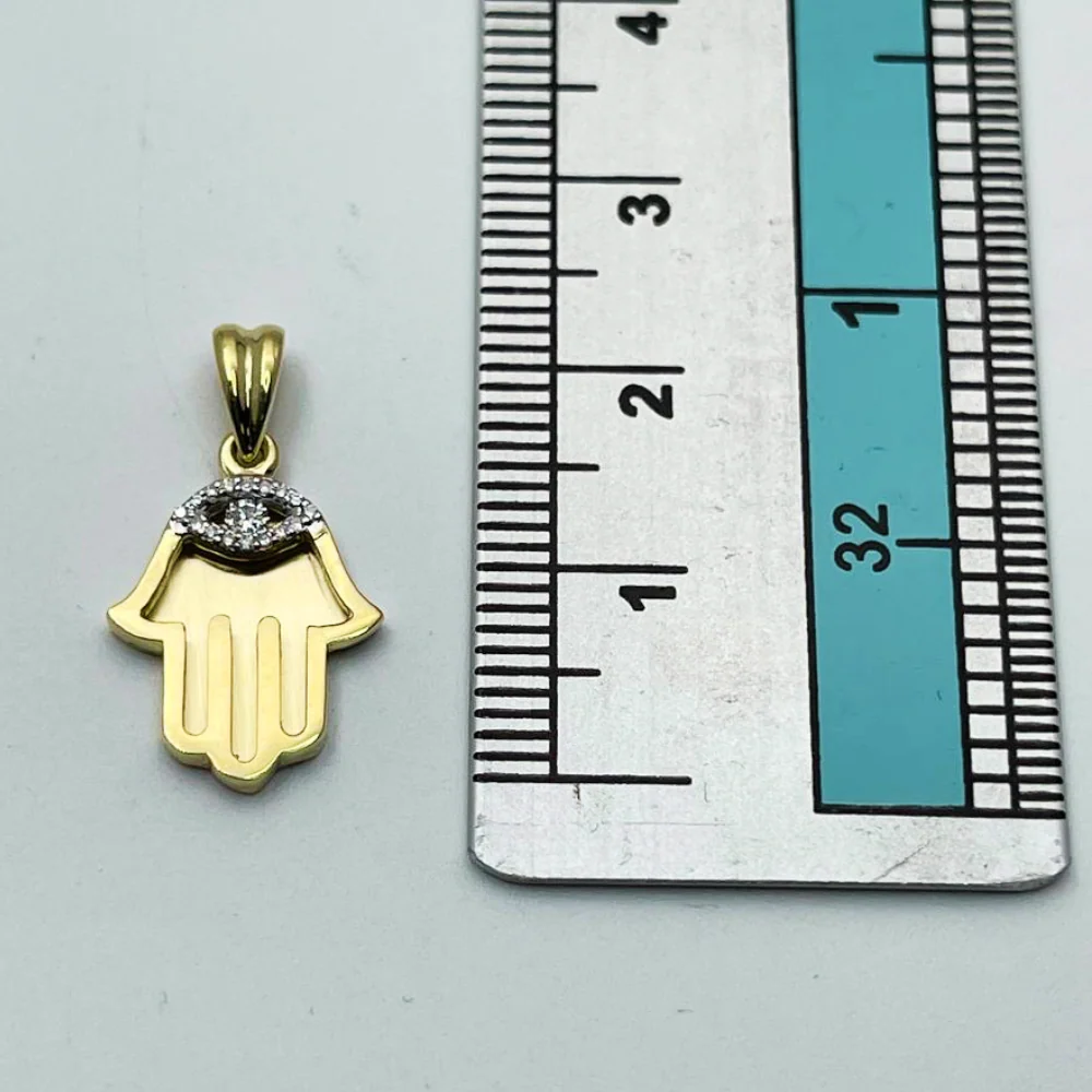 Diamond Hamsa Evil Eye Pendant in 14K Gold - Image 4