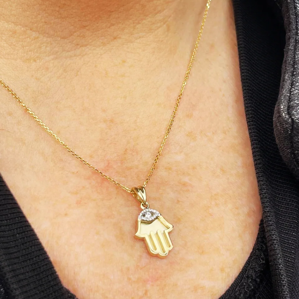 Diamond Hamsa Evil Eye Pendant in 14K Gold - Image 5
