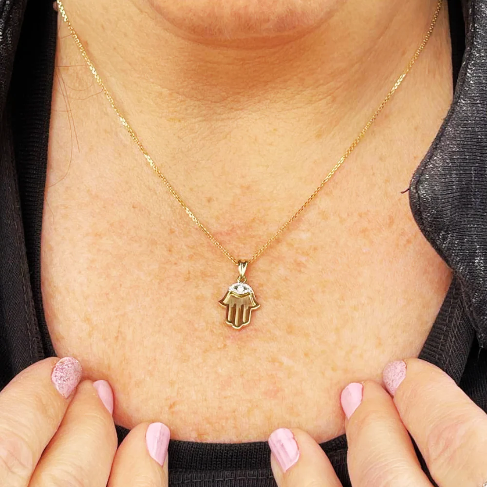 Diamond Hamsa Evil Eye Pendant in 14K Gold - Image 6