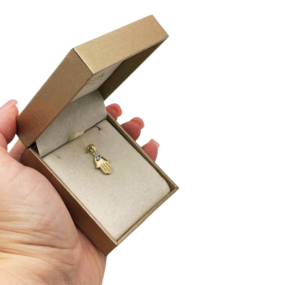 Diamond Hamsa Evil Eye Pendant in 14K Gold - Image 7