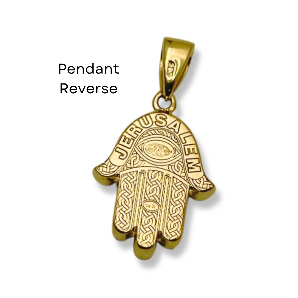 Diamond Studded Hamsa Evil Eye Pendant in 14K Gold with Large Central Diamond - Image 3