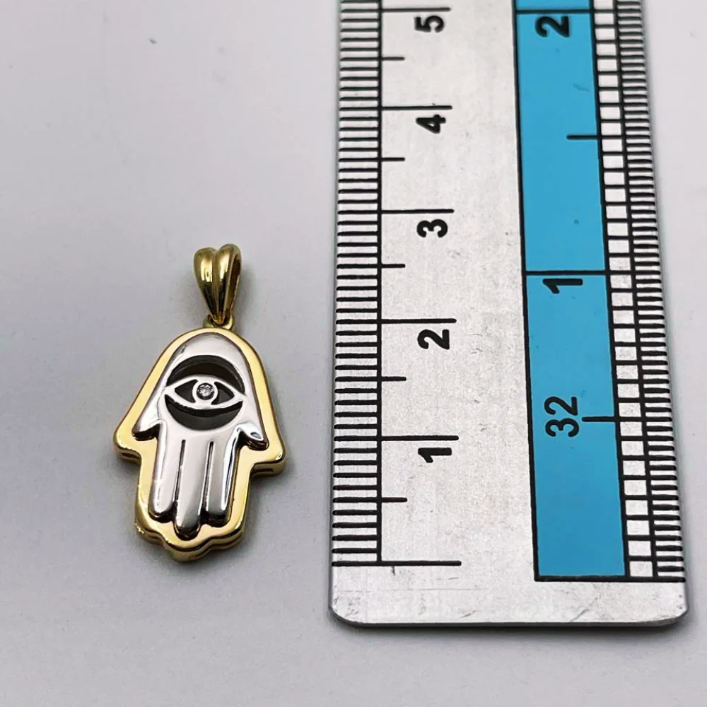Hamsa Evil Eye Pendant in 14K Gold with 0.02 CT Natural Diamond - Image 3