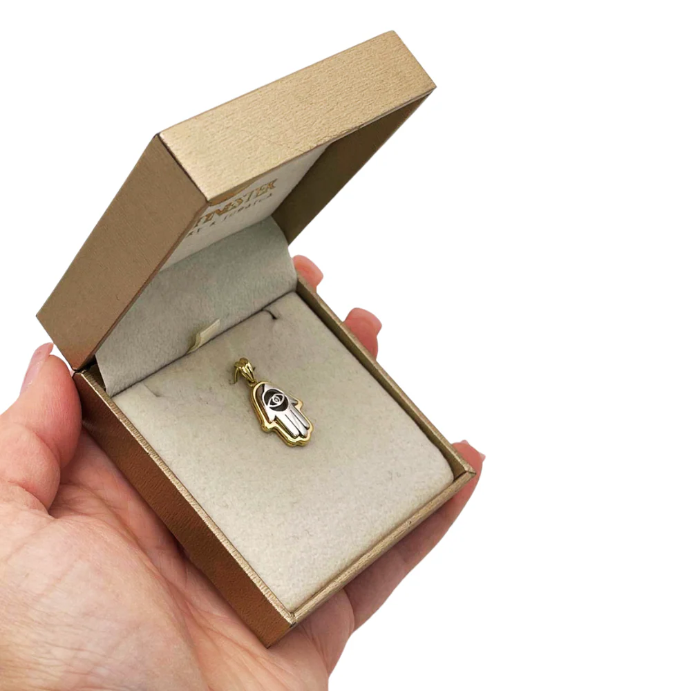Hamsa Evil Eye Pendant in 14K Gold with 0.02 CT Natural Diamond - Image 4