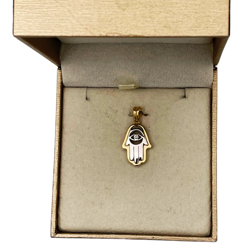 Hamsa Evil Eye Pendant in 14K Gold with 0.02 CT Natural Diamond - Image 5