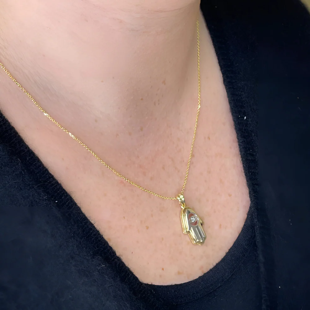 Hamsa Evil Eye Pendant in 14K Gold with 0.02 CT Natural Diamond - Image 6