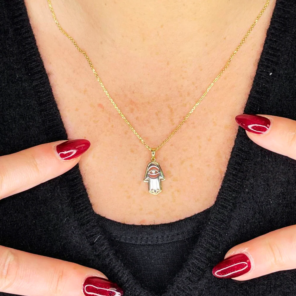 Hamsa Evil Eye Pendant in 14K Gold with 0.02 CT Natural Diamond - Image 7