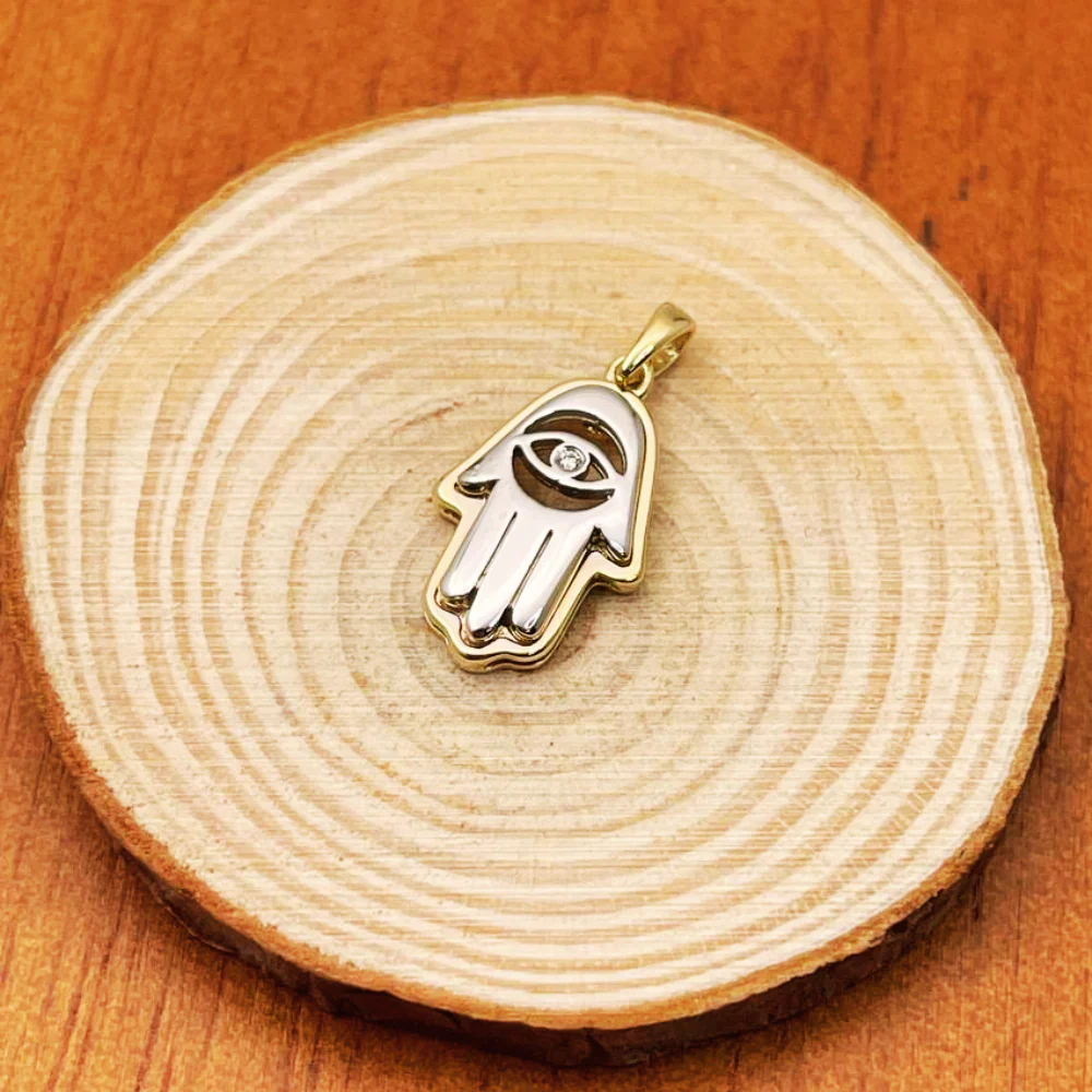 Hamsa Evil Eye Pendant in 14K Gold with 0.02 CT Natural Diamond - Image 8