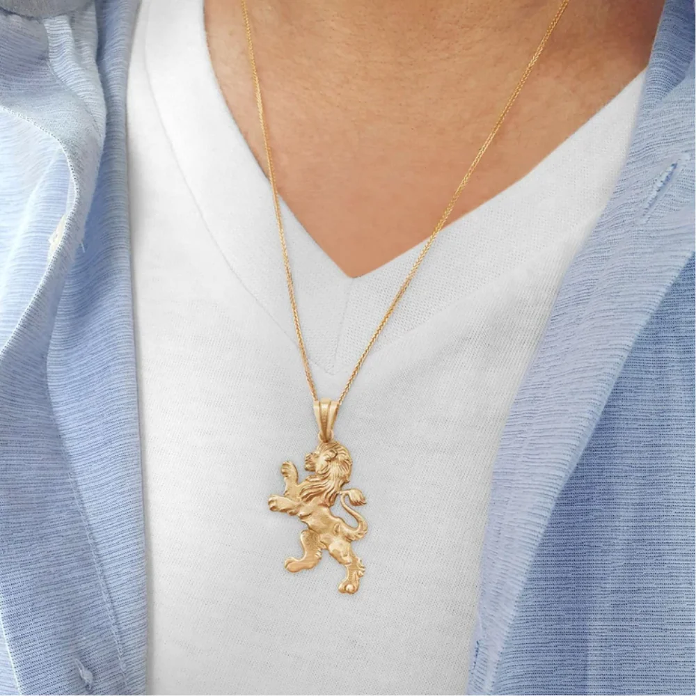 Large Lion of Judah Pendant in 14K Gold - 2.45" - Image 4