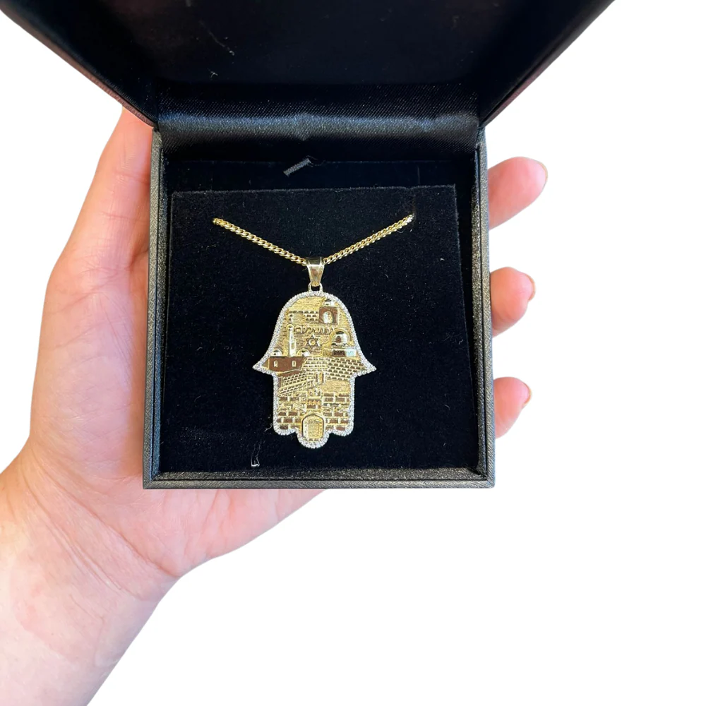 Hamsa Jerusalem Jewish Star 3D Pendant in 14k Gold with Diamonds - Image 6