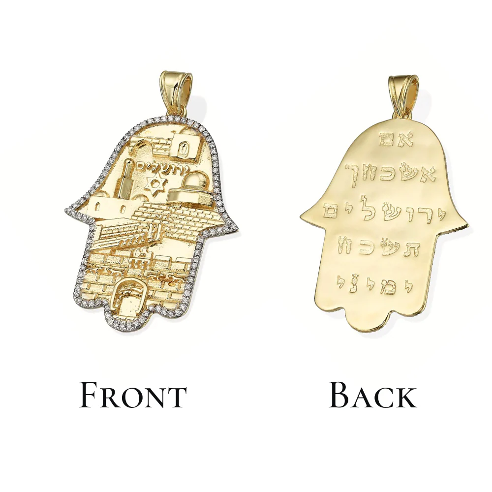 Hamsa Jerusalem Jewish Star 3D Pendant in 14k Gold with Diamonds - Image 7
