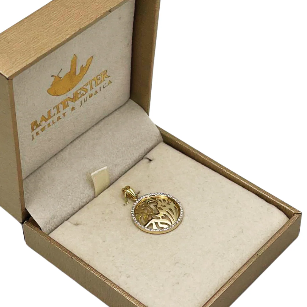 Diamond Shema Israel Pendant in 14K Gold - 19 mm Dia - Image 6