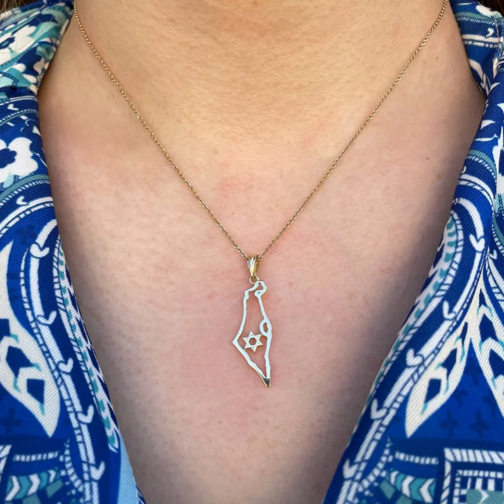 Map of Israel Outline with Star of David - 14K Gold Pendant - Image 3