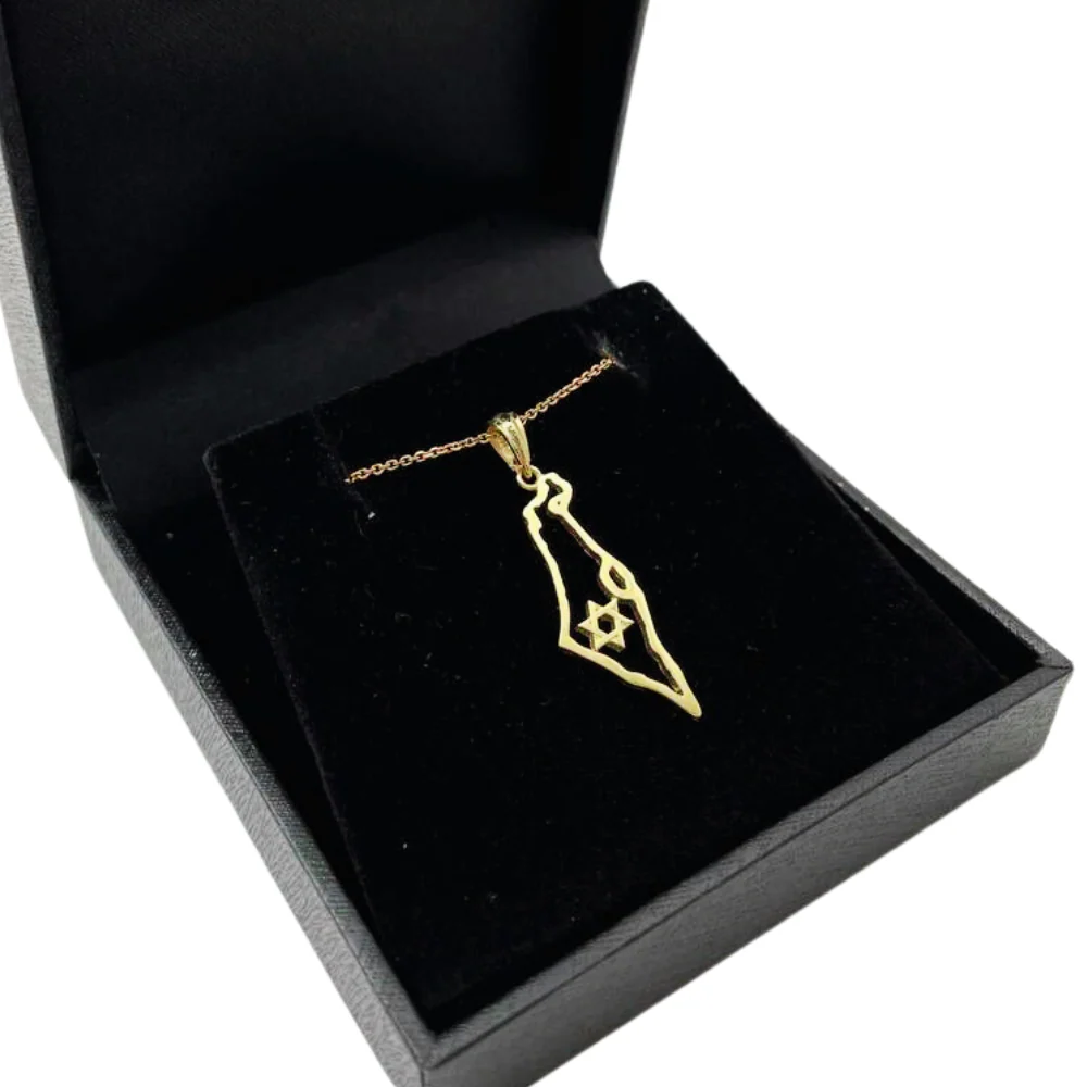 Map of Israel Outline with Star of David - 14K Gold Pendant - Image 4