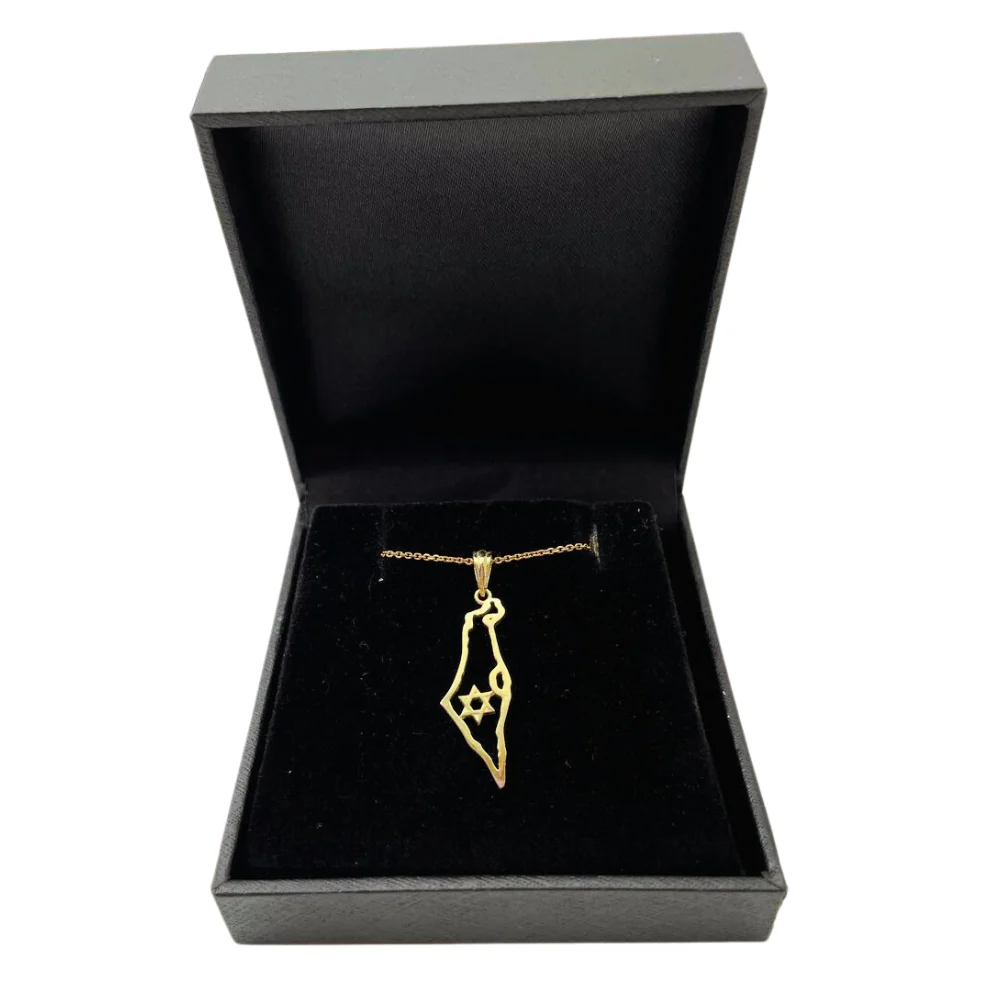 Map of Israel Outline with Star of David - 14K Gold Pendant - Image 5