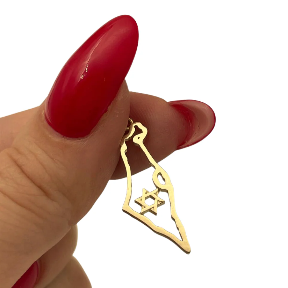 Map of Israel Outline with Star of David - 14K Gold Pendant - Image 6