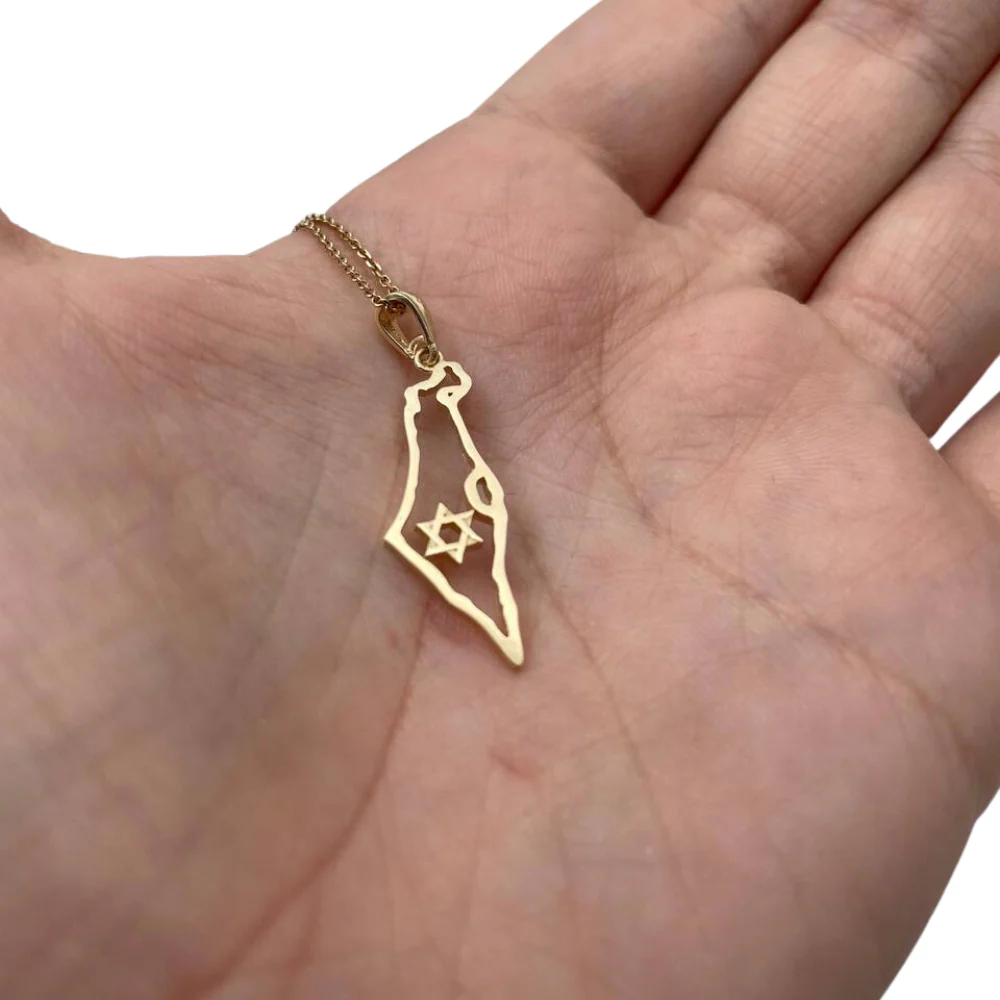 Map of Israel Outline with Star of David - 14K Gold Pendant - Image 7
