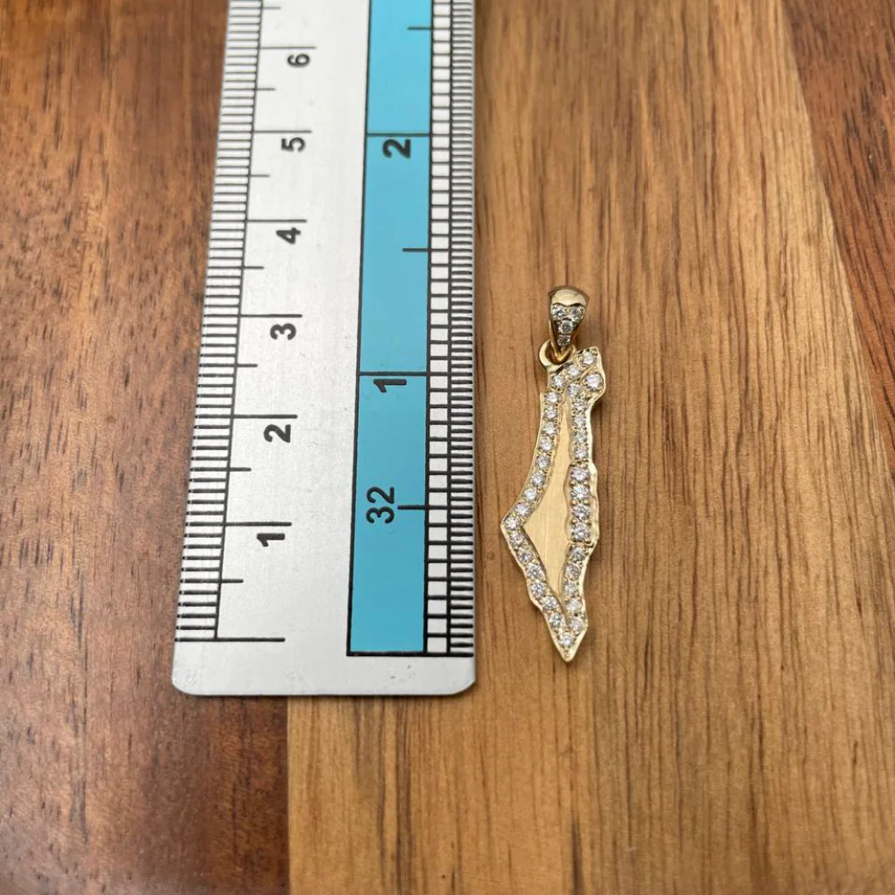 Diamond Map of Israel Am Israel Chai October 7 Pendant in 14K Gold - Image 4
