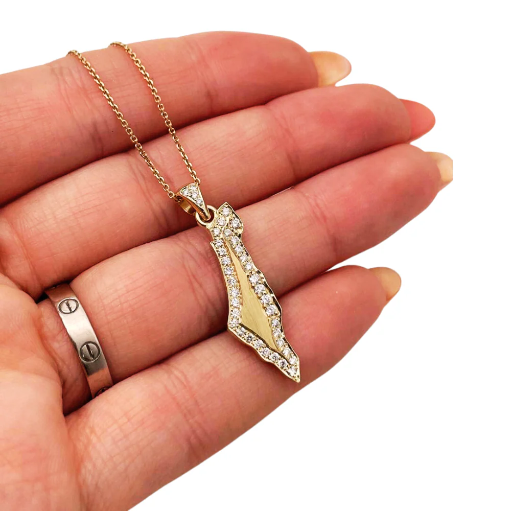 Diamond Map of Israel Am Israel Chai October 7 Pendant in 14K Gold - Image 5