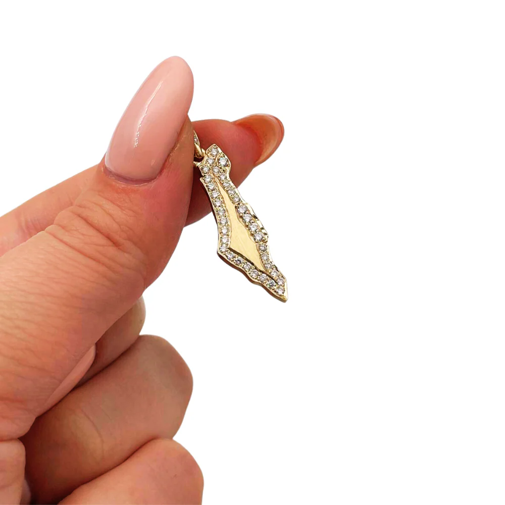 Diamond Map of Israel Am Israel Chai October 7 Pendant in 14K Gold - Image 7