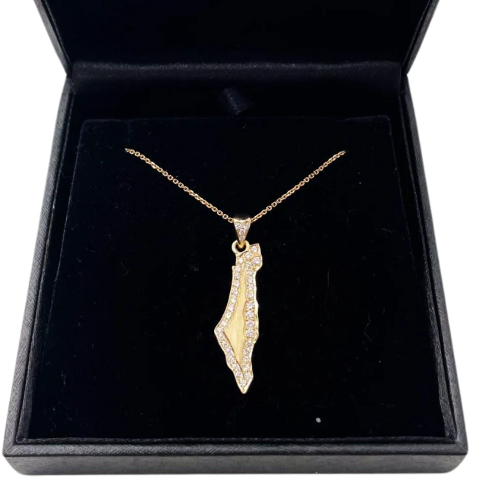 Diamond Map of Israel Am Israel Chai October 7 Pendant in 14K Gold - Image 8