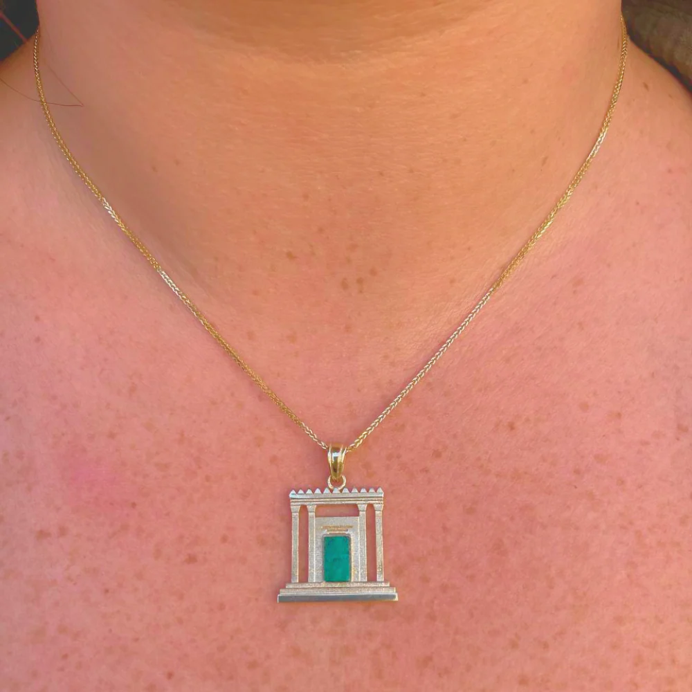 Jerusalem Temple Necklace in 14K Gold with Israeli Eilat Stone - Image 8