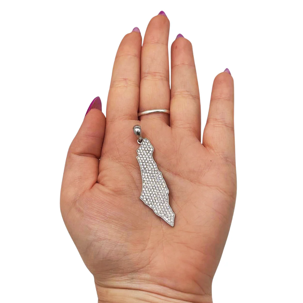 2 Ct Diamond Map of Israel Am Israel Chai Pendant in 14K Gold - 2" Size - Image 3