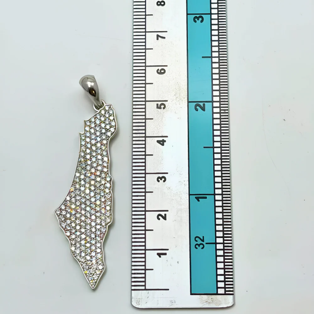 2 Ct Diamond Map of Israel Am Israel Chai Pendant in 14K Gold - 2" Size - Image 5