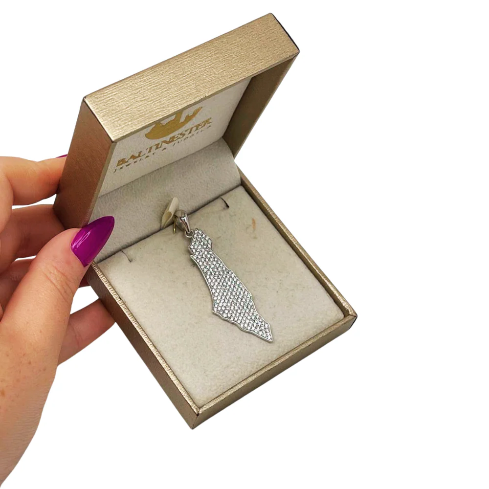 2 Ct Diamond Map of Israel Am Israel Chai Pendant in 14K Gold - 2" Size - Image 6