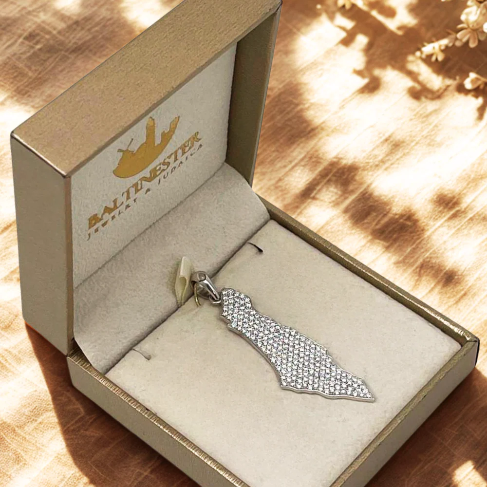 2 Ct Diamond Map of Israel Am Israel Chai Pendant in 14K Gold - 2" Size - Image 8