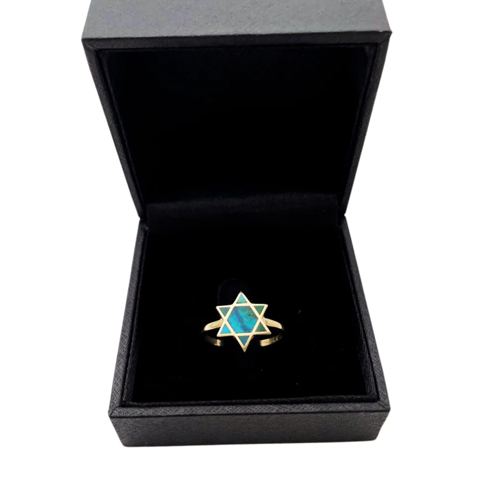 Israeli Eilat Stone Star of David Ring in 14K Gold - Image 4
