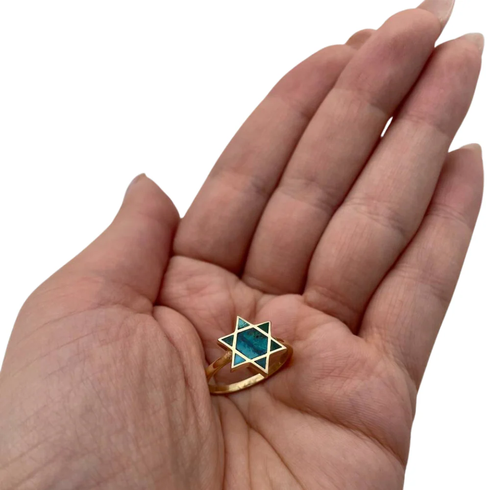 Israeli Eilat Stone Star of David Ring in 14K Gold - Image 5