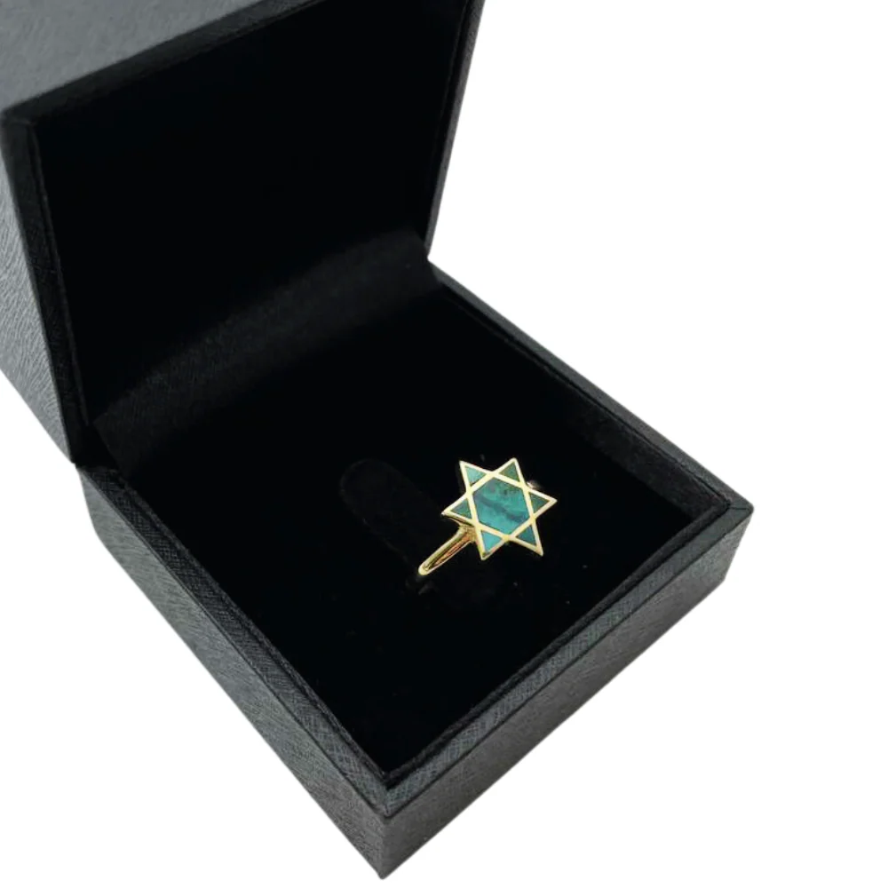 Israeli Eilat Stone Star of David Ring in 14K Gold - Image 6