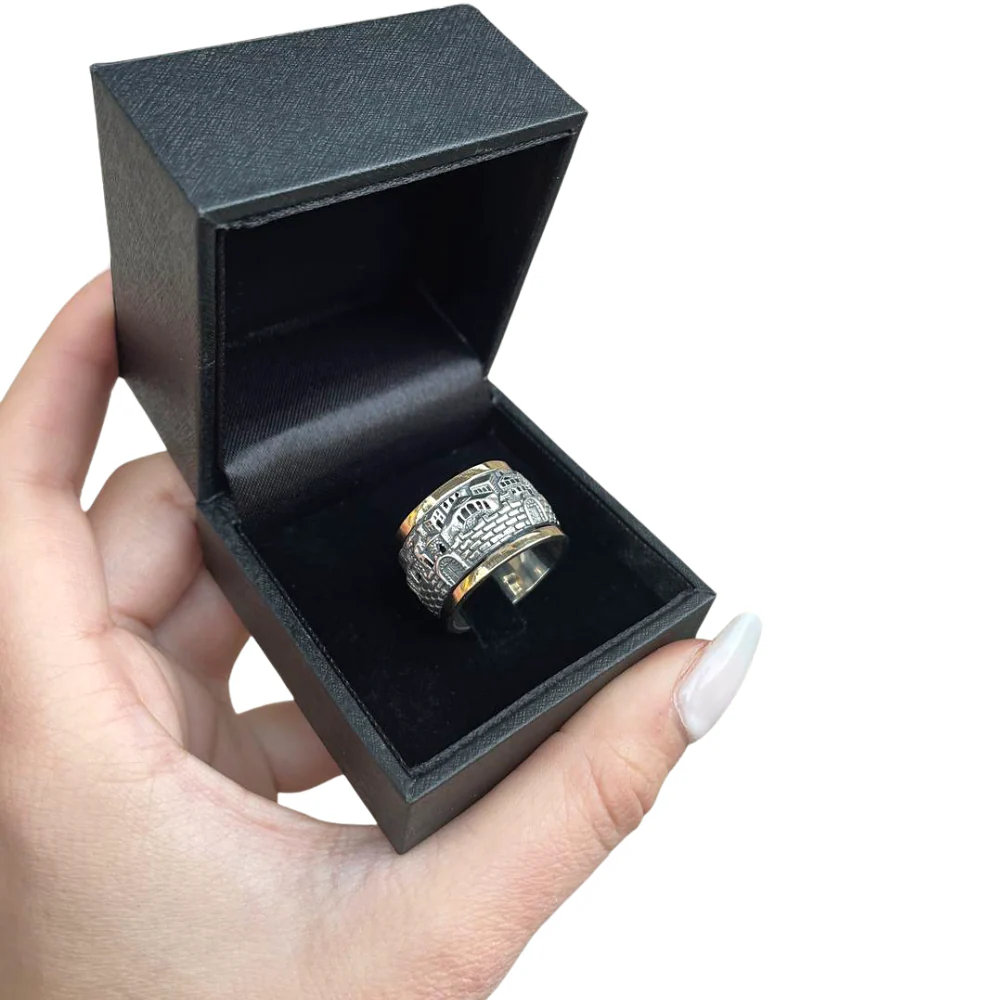 Spinning Jerusalem Ring 14K Gold and Silver - Broad - Image 4