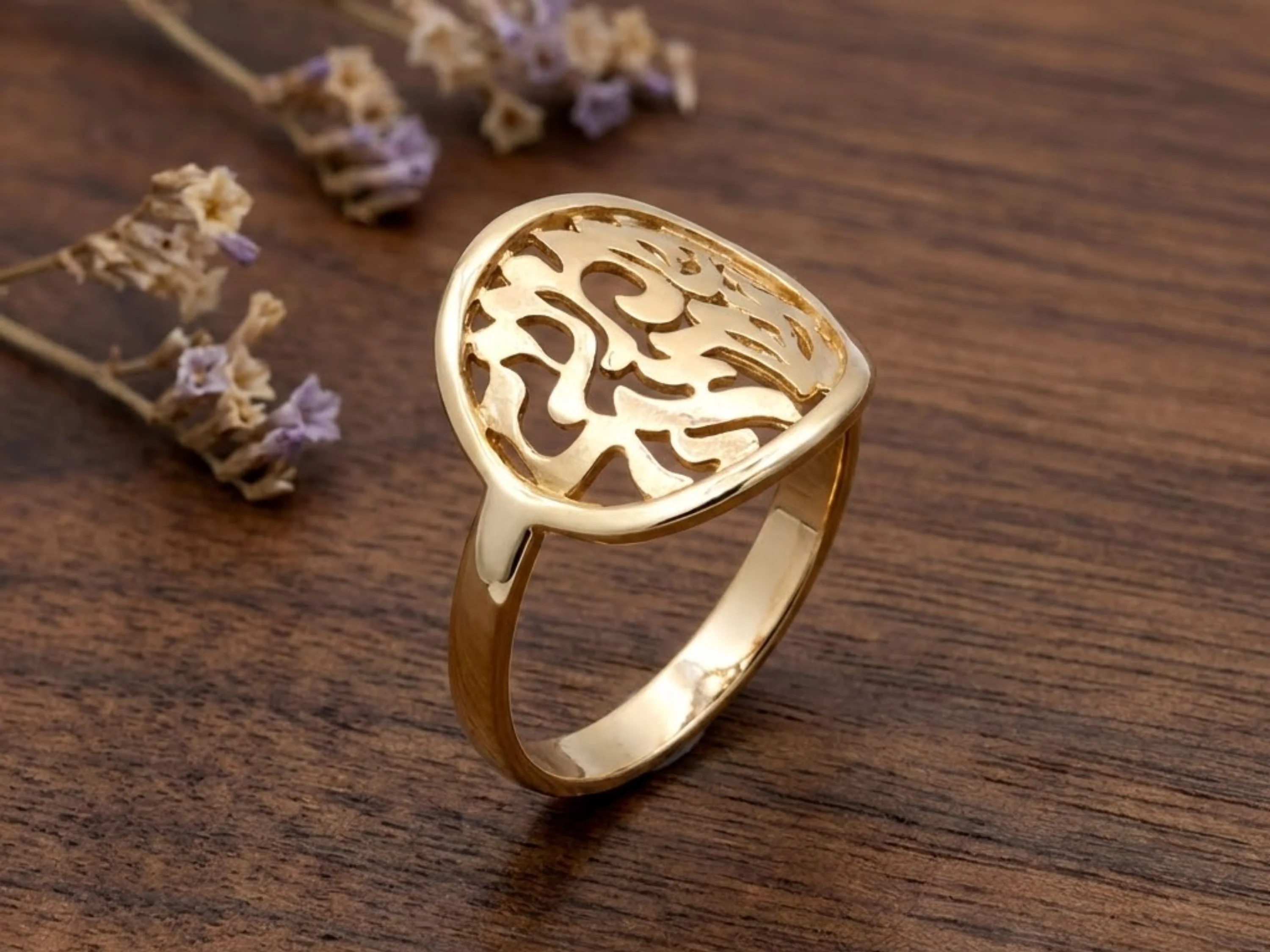 14k Gold Shema Yisrael Cutout Ring - Image 9