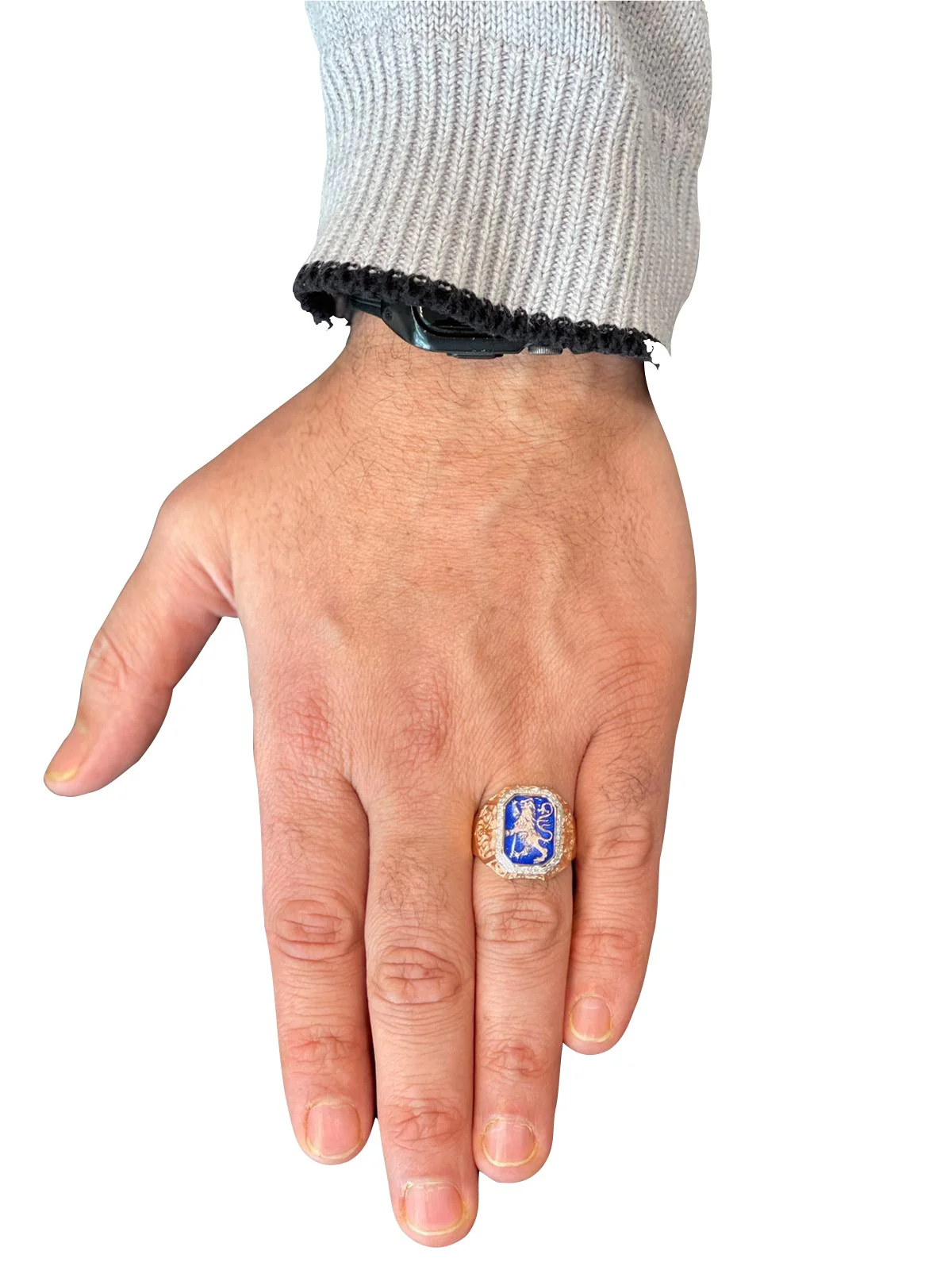 Lion of Judah RING - 14K Gold & Blue Enamel Men's Diamond Signet Ring - Image 5