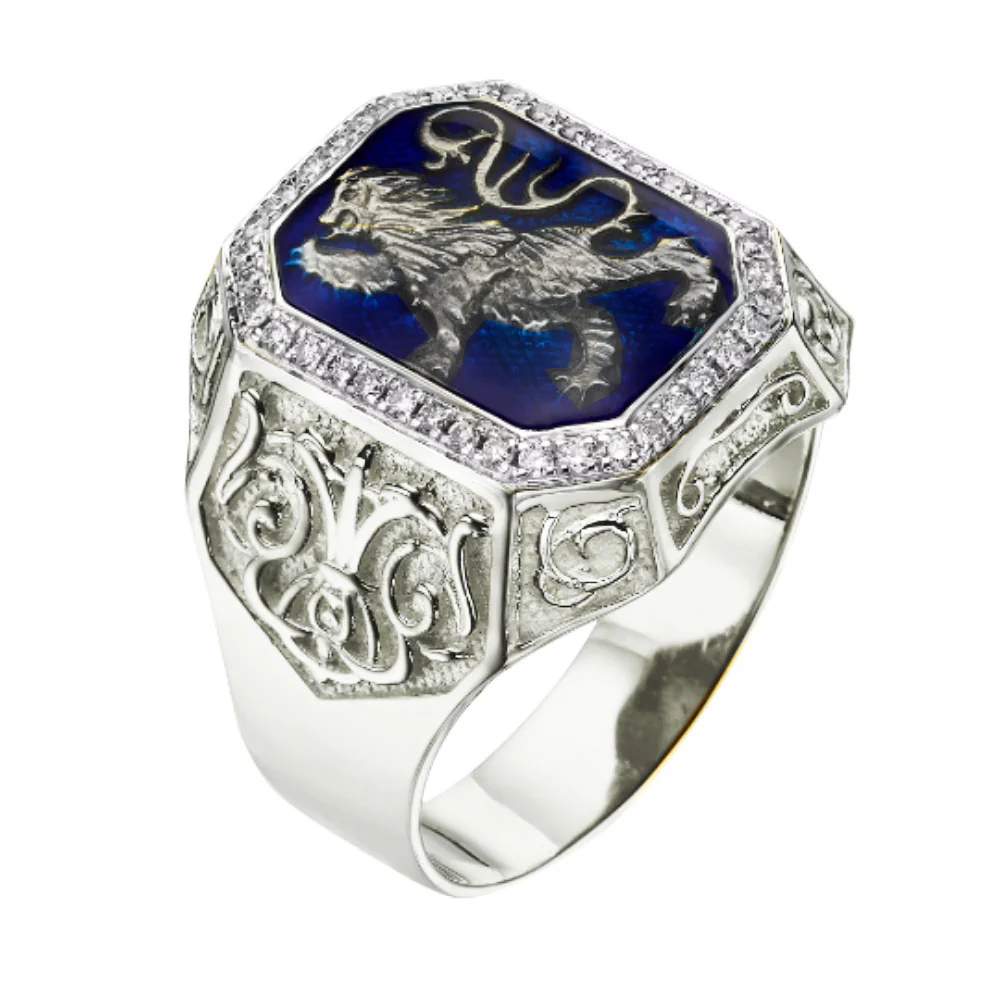 Lion of Judah RING - 14K Gold & Blue Enamel Men's Diamond Signet Ring - Image 8