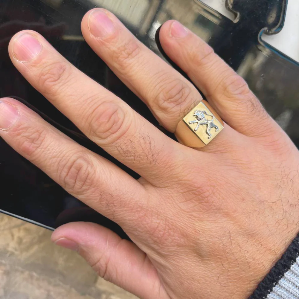 Lion of Judah Signet Ring in 14K Two Tone Gold - Image 6