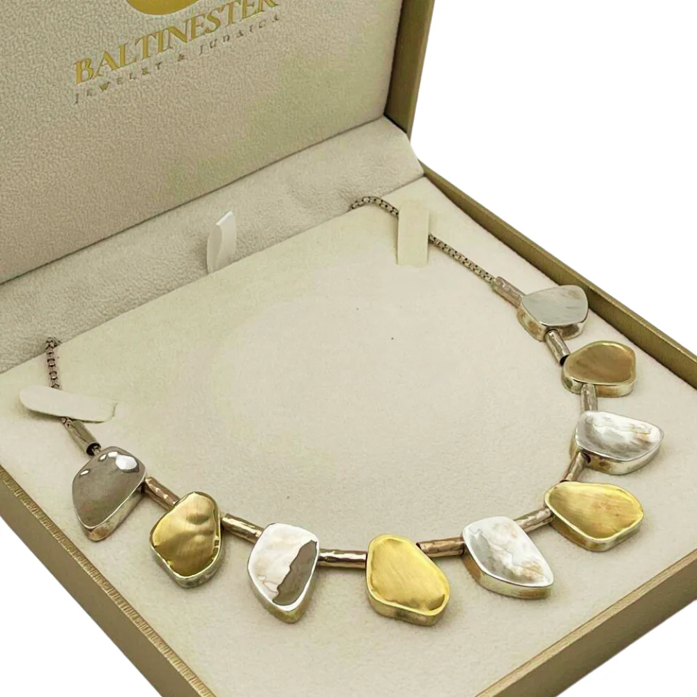 Artisan Israeli Stone Style Chunky Nugget Necklace in Silver & Gold - Image 6