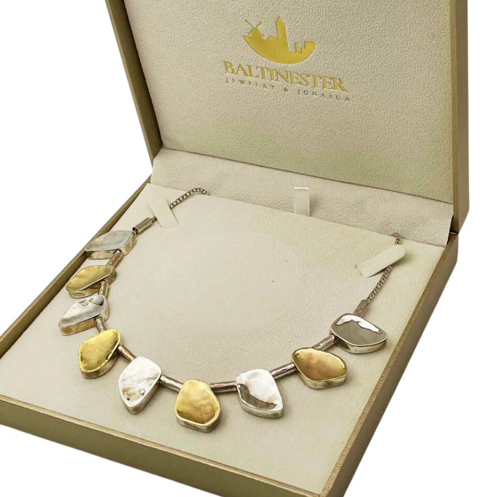 Artisan Israeli Stone Style Chunky Nugget Necklace in Silver & Gold - Image 7